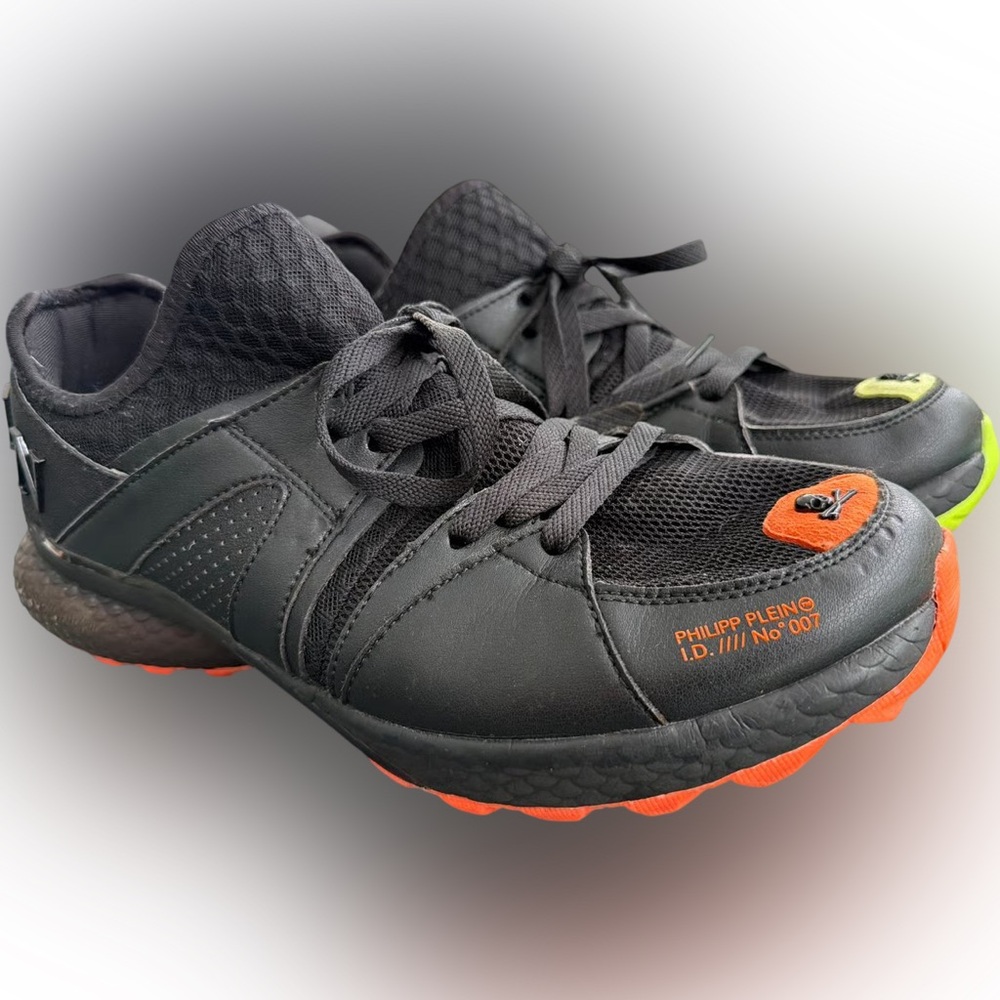 Philipp Plein Black and Flourescent Orange Yellow Athletic Shoes